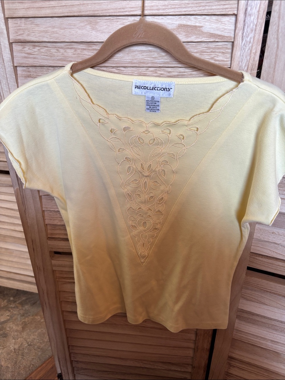 Recollections Pale Yellow Embroidered Short Sleeve Tee Small